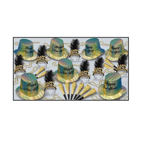 Beistle Gold & Black New Year Topaz Party Favor Kit for 50